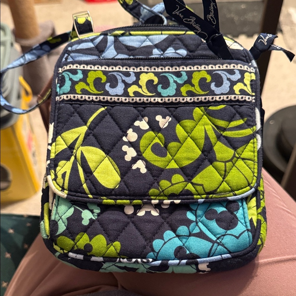 Vera Bradley Navy Crossbody with Lime Green & Aqua Floral Accents